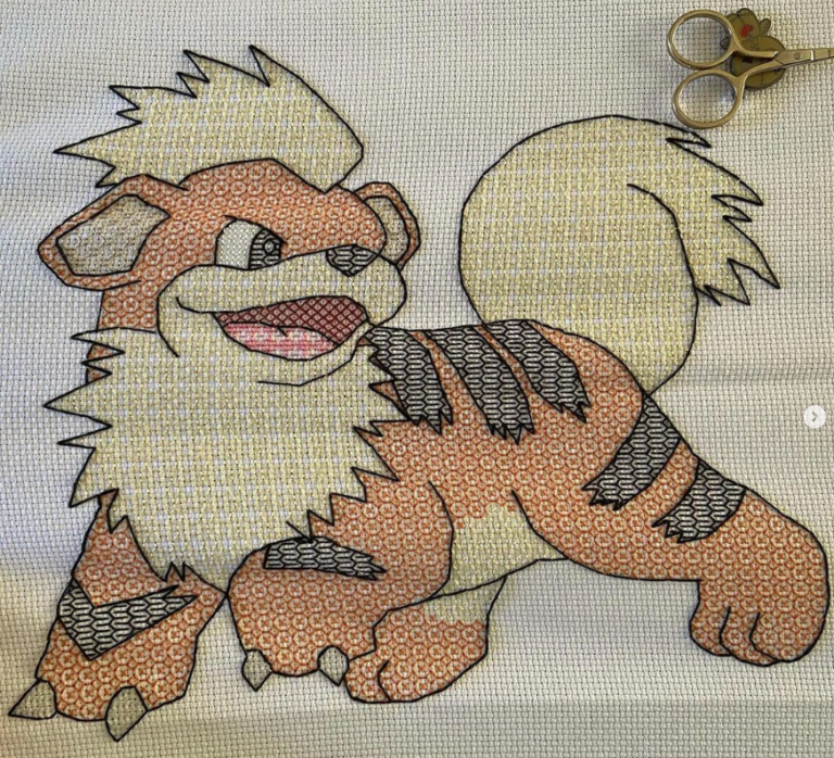 Growlithe Blackwork Embroidery Pattern